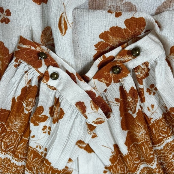 Garnet Hill Orange Cream Floral Button Up Blouse Size Small Fall Autumn - Picture 11 of 13